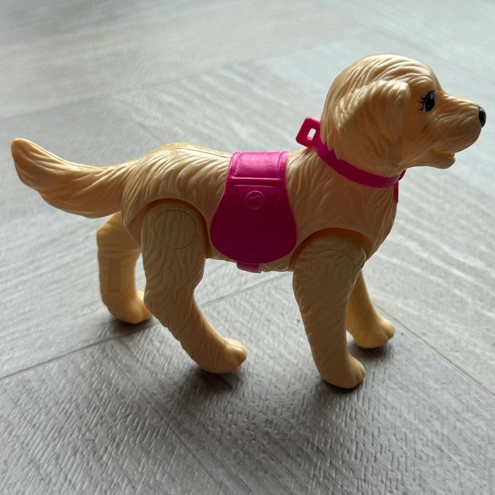 Barbie Golden Retriever Dog Figure Pink Collar Saddle Articulated Tan Puppy Toy